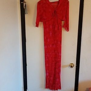 Red full length dress with removable shawl